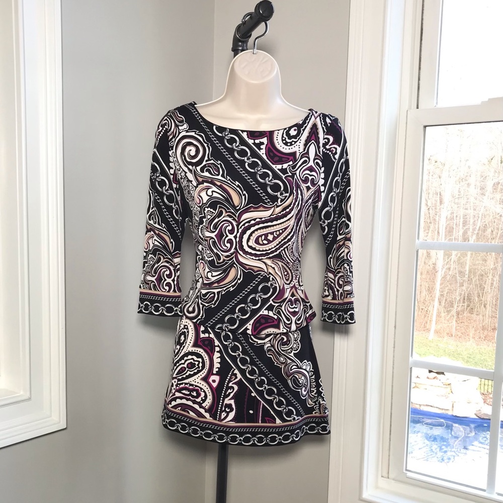 White House Black Market 3/4 Sleeve Chain Link Elastic Waist Tunic ~ Women’s XS